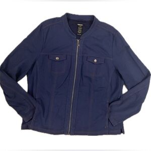 Olsen Navy Cotton Blend Collarless Jacket